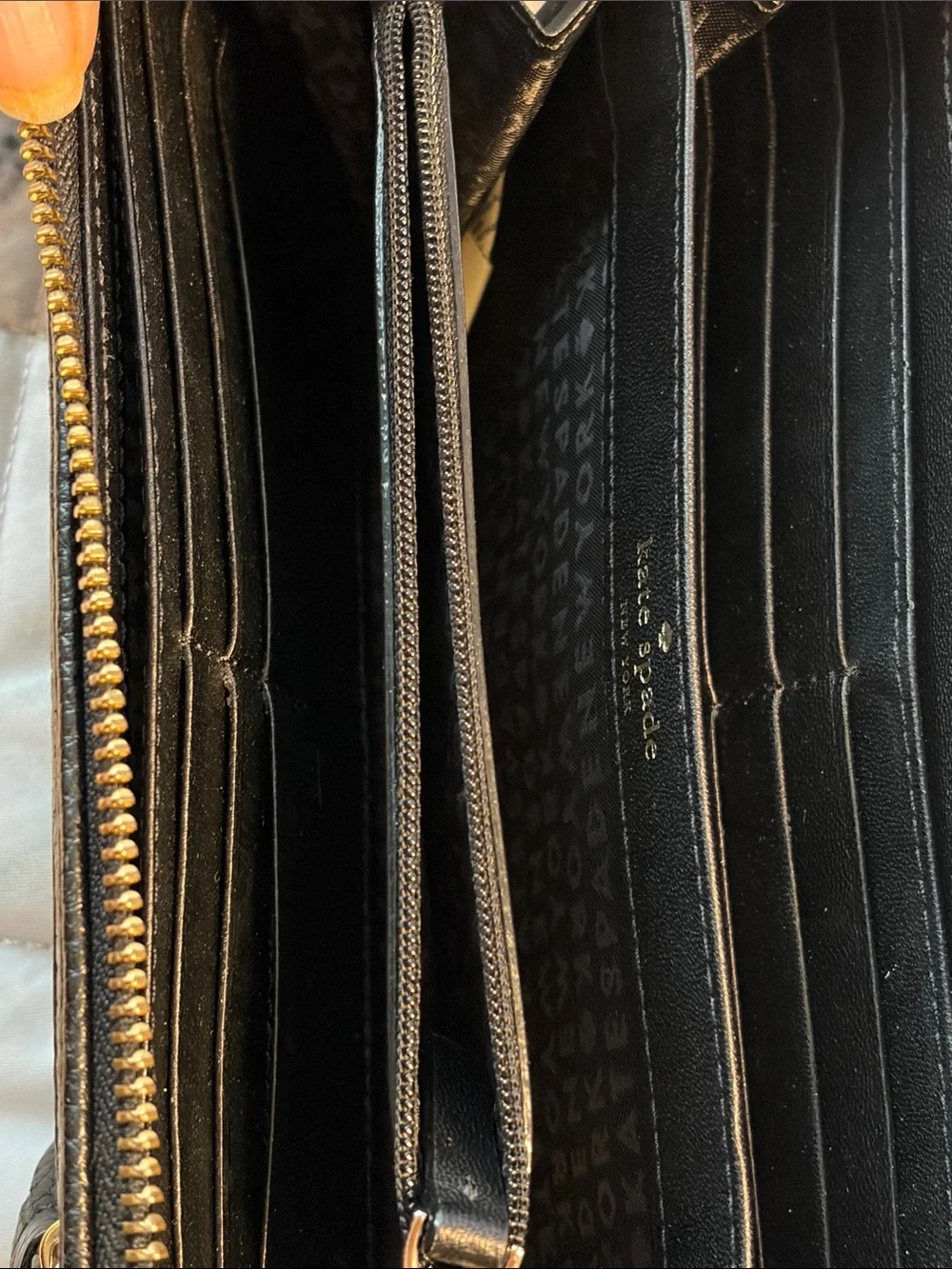 kate spade Black Pebbled Leather Zip Wallet with Tassel
